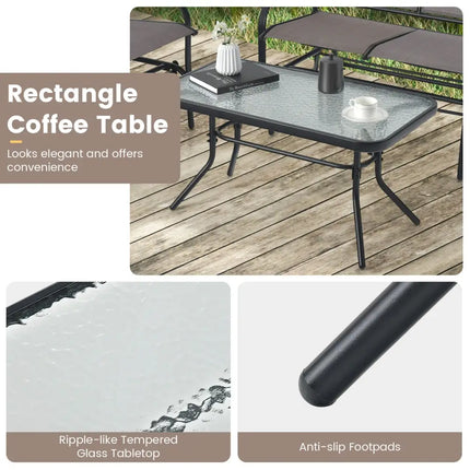 4 Piece Patio Glider Conversation Set with Tempered Glass Table Top-Brown - Brown - Patio Conversation Sets