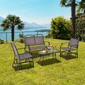 4 Piece Patio Glider Conversation Set with Tempered Glass Table Top-Brown - Brown - Patio Conversation Sets