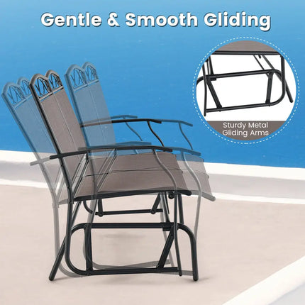 4 Piece Patio Glider Conversation Set with Tempered Glass Table Top-Brown - Brown - Patio Conversation Sets