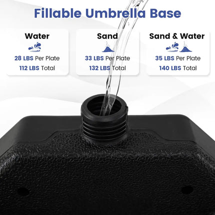 4-Piece Patio Market Umbrella Base 140 LBS Heavy-Duty with U-Locking Pins-Black - Black - Outdoor Umbrella Bases
