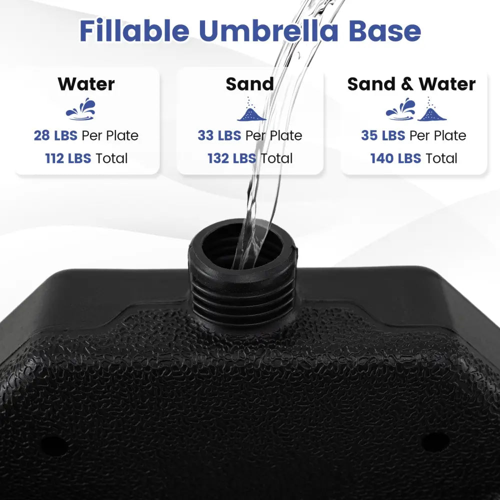 4-Piece Patio Market Umbrella Base 140 LBS Heavy-Duty with U-Locking Pins-Black - Black - Outdoor Umbrella Bases