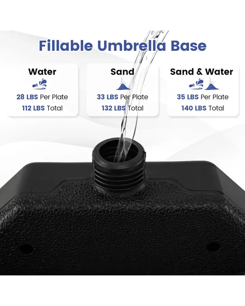 4-Piece Patio Market Umbrella Base 140 LBS Heavy-Duty with U-Locking Pins-Black - Black - Outdoor Umbrella Bases