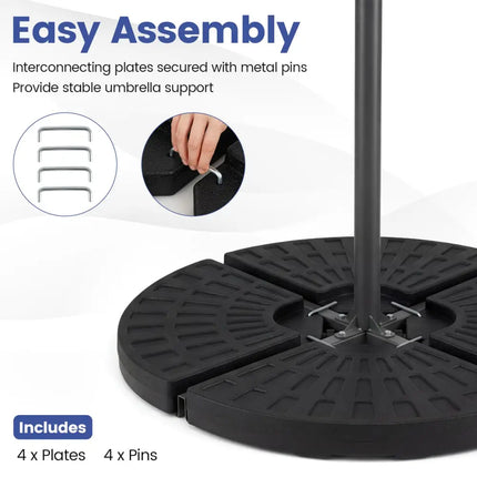 4-Piece Patio Market Umbrella Base 140 LBS Heavy-Duty with U-Locking Pins-Black - Black - Outdoor Umbrella Bases
