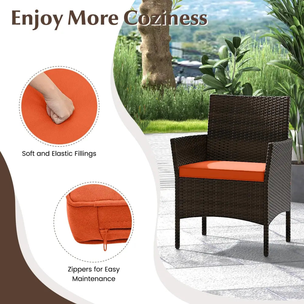 4 Piece Patio Rattan Conversation Set with Cozy Seat Cushions-Orange - Orange - Patio Conversation Sets
