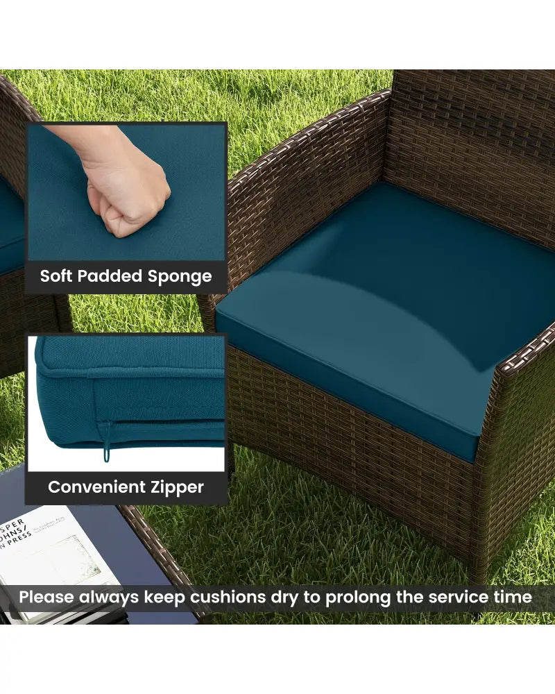 4 Piece Patio Rattan Conversation Set with Cozy Seat Cushions-Peacock Blue - Peacock Blue - Patio Conversation Sets