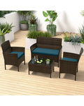 4 Piece Patio Rattan Conversation Set with Cozy Seat Cushions-Peacock Blue - Peacock Blue - Patio Conversation Sets