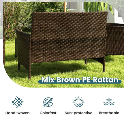 4 Piece Patio Rattan Conversation Set with Cozy Seat Cushions-Peacock Blue - Peacock Blue - Patio Conversation Sets