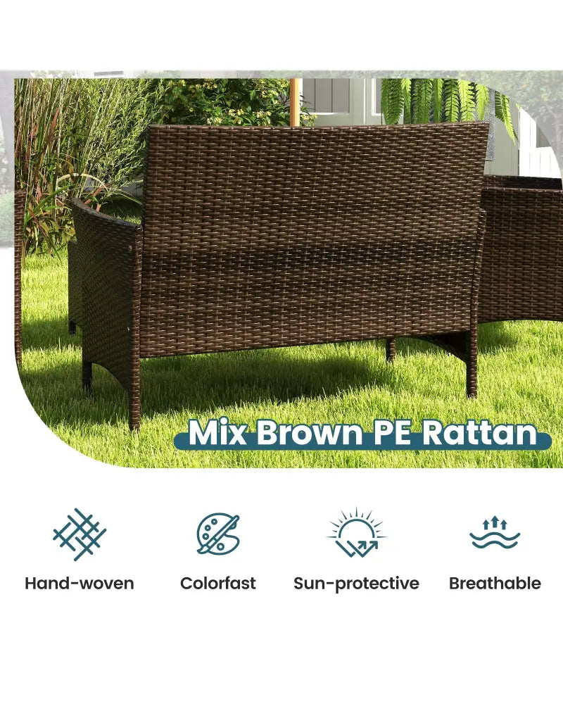 4 Piece Patio Rattan Conversation Set with Cozy Seat Cushions-Peacock Blue - Peacock Blue - Patio Conversation Sets
