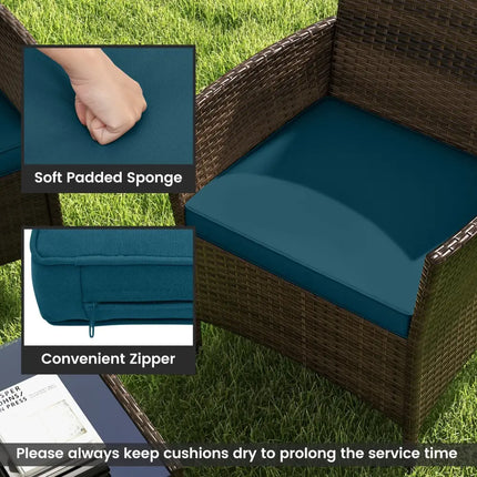 4 Piece Patio Rattan Conversation Set with Cozy Seat Cushions-Peacock Blue - Peacock Blue - Patio Conversation Sets
