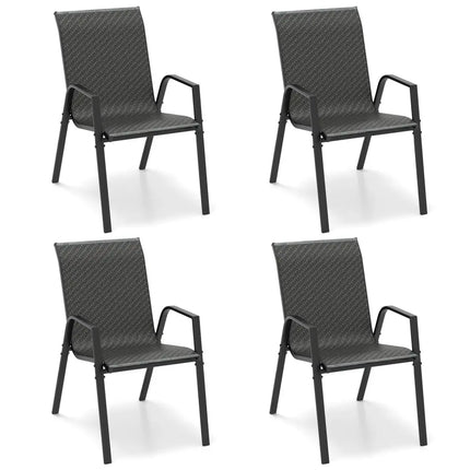 4 Piece Patio Rattan Dining Chairs with Wicker Woven Seat and Back for Backyard Front Porch-Brown - Brown - Patio