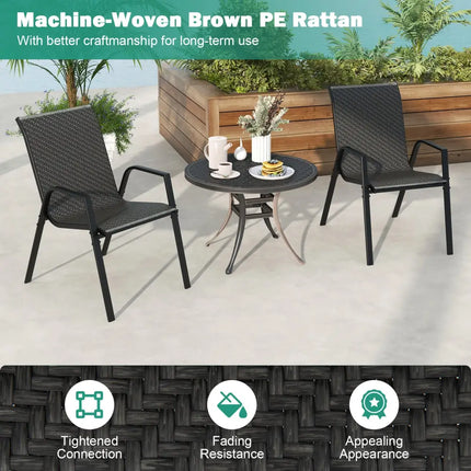 4 Piece Patio Rattan Dining Chairs with Wicker Woven Seat and Back for Backyard Front Porch-Brown - Brown - Patio