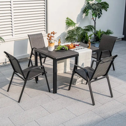 4 Piece Patio Rattan Dining Chairs with Wicker Woven Seat and Back for Backyard Front Porch-Brown - Brown - Patio