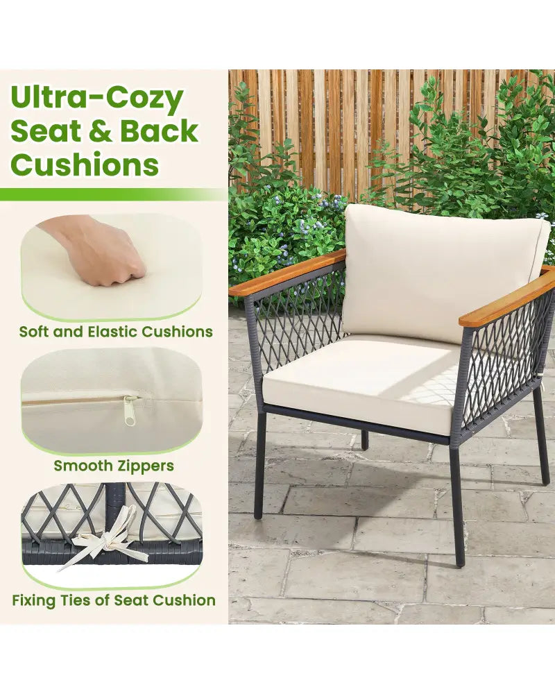 4 Piece Patio Rattan Furniture Set with 2-Tier Coffee Table-White - White - Patio Conversation Sets