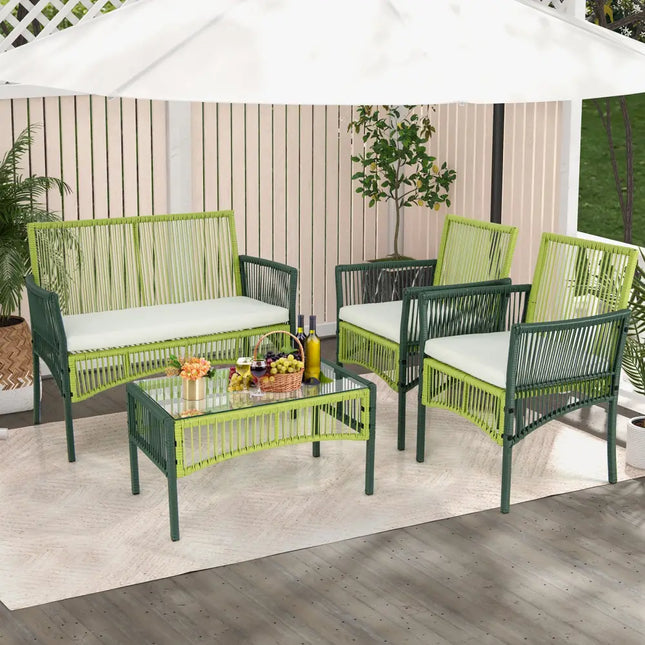 4 Piece Patio Round Wicker Conversation Set - Multicolor - Patio Conversation Sets