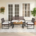 4-Piece Patio Set with Acacia Coffee Table and Wicker Chairs for Backyard-Brown & Black - Patio Conversation Sets