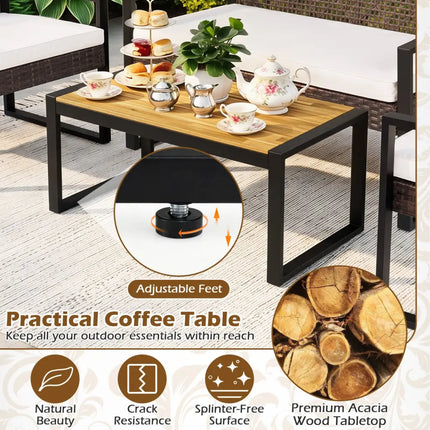 4-Piece Patio Set with Acacia Coffee Table and Wicker Chairs for Backyard-Brown & Black - Patio Conversation Sets