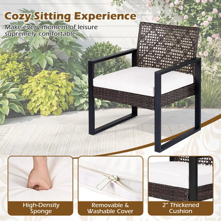 4-Piece Patio Set with Acacia Coffee Table and Wicker Chairs for Backyard-Brown & Black - Patio Conversation Sets