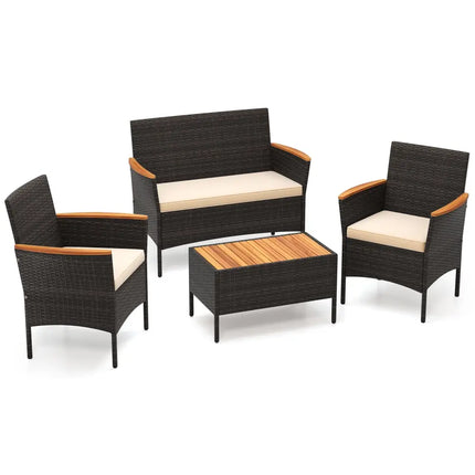 4 Piece Patio Wicker Sofa Set 2 Rattan Chairs and Loveseat with Table-Brown - Brown - Patio Conversation Sets