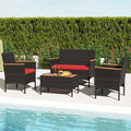 4 Piece Patio Wicker Sofa Set 2 Rattan Chairs and Loveseat with Table-Red - Red - Patio Conversation Sets