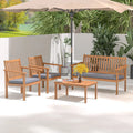 4 Piece Patio Wood Furniture Set Acacia Wood Sofa Set with Loveseat-Gray - Gray - Patio Conversation Sets