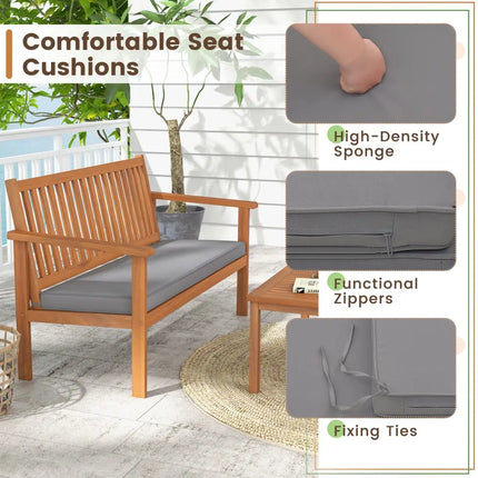 4 Piece Patio Wood Furniture Set Acacia Wood Sofa Set with Loveseat-Gray - Gray - Patio Conversation Sets