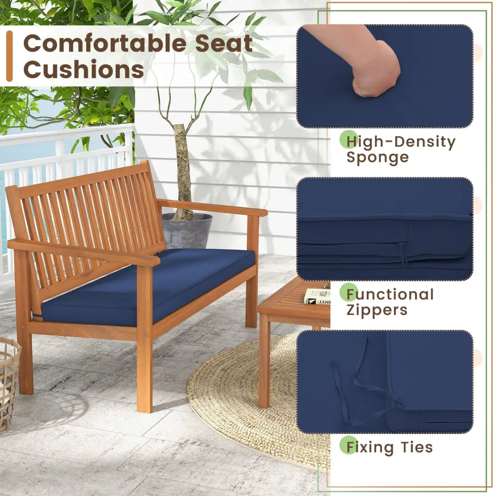 4 Piece Patio Wood Furniture Set Acacia Wood Sofa Set with Loveseat-Navy - Navy - Patio Conversation Sets