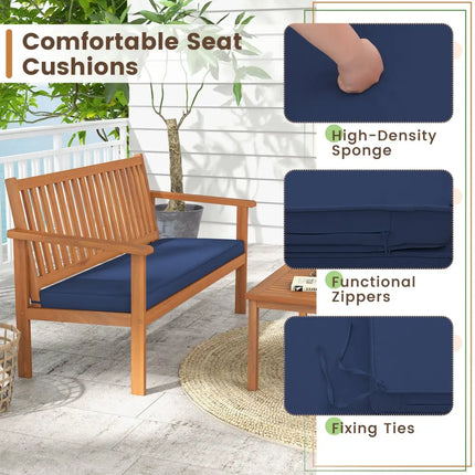 4 Piece Patio Wood Furniture Set Acacia Wood Sofa Set with Loveseat-Navy - Navy - Patio Conversation Sets