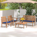 4 Piece Patio Wood Furniture Set Acacia Wood Sofa Set with Loveseat-Navy - Navy - Patio Conversation Sets