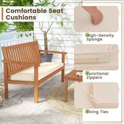 4 Piece Patio Wood Furniture Set Acacia Wood Sofa Set with Loveseat-Off White - Off White - Patio Conversation Sets