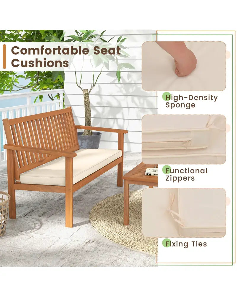 4 Piece Patio Wood Furniture Set Acacia Wood Sofa Set with Loveseat-Off White - Off White - Patio Conversation Sets