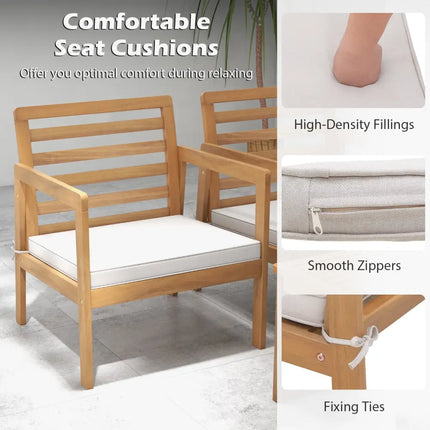 4 Piece Wood Patio Conversation Set with 2 Armchairs and Coffee Table-White - White - Patio Conversation Sets
