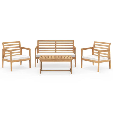 4 Piece Wood Patio Conversation Set with 2 Armchairs and Coffee Table-White - White - Patio Conversation Sets