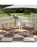 4 Piece Wood Patio Furniture with Armchairs Loveseat and Coffee Table-Gray - Gray - Patio Conversation Sets