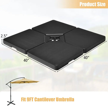 4 Pieces 13L Cantilever Offset Patio Umbrella Base with Easy-Fill Spouts - Black - Outdoor Umbrella Bases