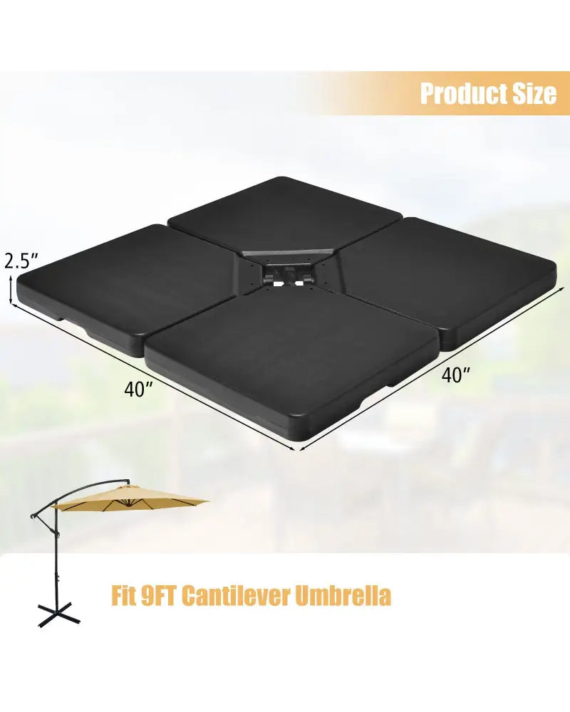 4 Pieces 13L Cantilever Offset Patio Umbrella Base with Easy-Fill Spouts - Black - Outdoor Umbrella Bases