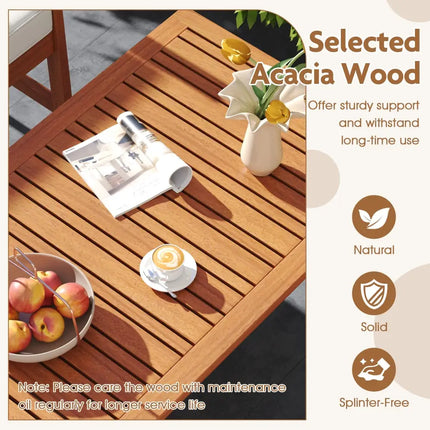 4 Pieces Acacia Wood Furniture Set with Seat Cushions and Robust Wood Frame-White - White - Patio Conversation Sets