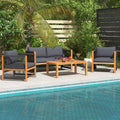 4 Pieces Acacia Wood Outdoor Patio Furniture Set - Gray - Patio Conversation Sets