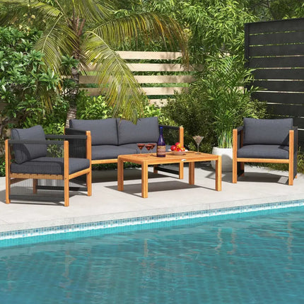 4 Pieces Acacia Wood Outdoor Patio Furniture Set - Gray - Patio Conversation Sets