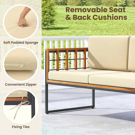 4 Pieces Acacia Wood Outdoor Sofa Set for Balcony Porch Backyard Poolside - Outdoor Sectionals