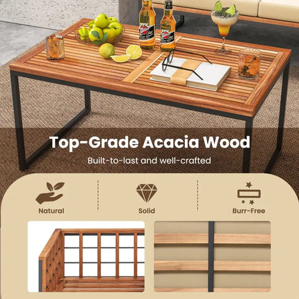 4 Pieces Acacia Wood Outdoor Sofa Set for Balcony Porch Backyard Poolside - Outdoor Sectionals