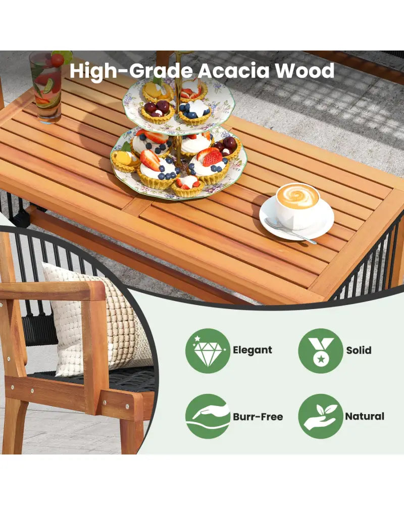 4 Pieces Acacia Wood Patio Conversation Table and Chair Set with Hand Woven Rope - Natural - Patio Conversation Sets