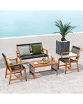 4 Pieces Acacia Wood Patio Conversation Table and Chair Set with Hand Woven Rope - Natural - Patio Conversation Sets