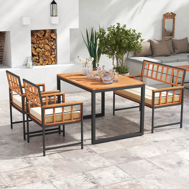 4 Pieces Acacia Wood Patio Dining Set with 1 Rectangular Table - Natural - Patio Dining Sets