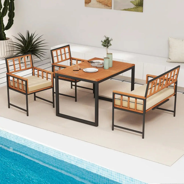 4 Pieces Acacia Wood Patio Dining Set with 1 Rectangular Table - Natural - Patio Dining Sets