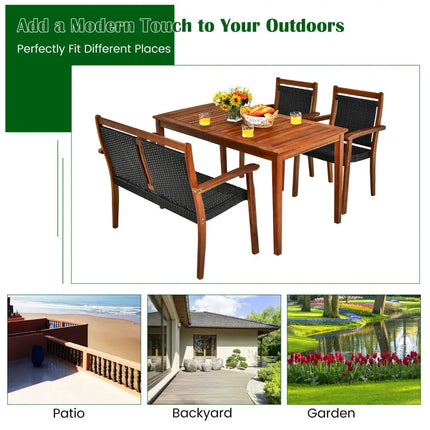 4 Pieces Acacia Wood Patio Rattan Dining Furniture Set - Brown - Patio Dining Sets