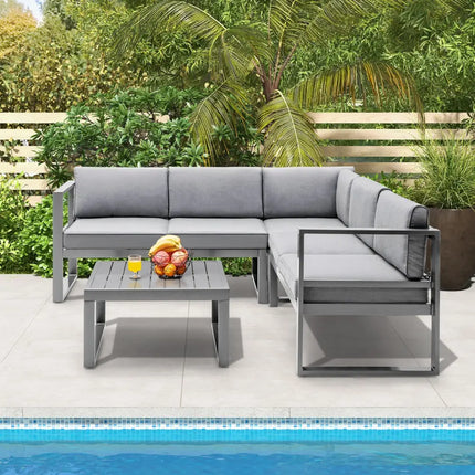4 Pieces Aluminum Patio Furniture Set with Thick Seat and Back Cushions-Gray - Gray - Outdoor Sectionals