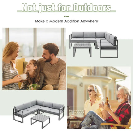 4 Pieces Aluminum Patio Furniture Set with Thick Seat and Back Cushions-Gray - Gray - Outdoor Sectionals