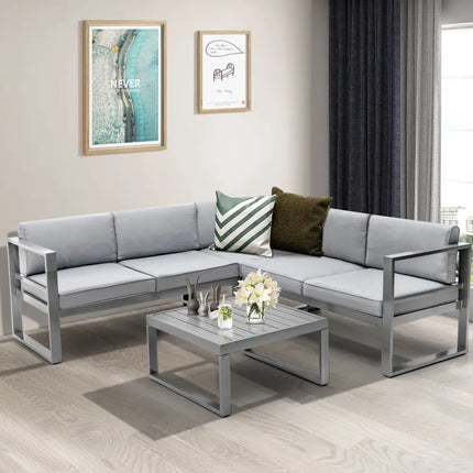 4 Pieces Aluminum Patio Furniture Set with Thick Seat and Back Cushions-Gray - Gray - Outdoor Sectionals