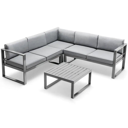 4 Pieces Aluminum Patio Furniture Set with Thick Seat and Back Cushions-Gray - Gray - Outdoor Sectionals