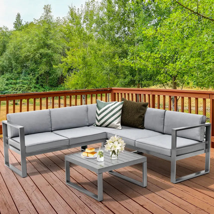 4 Pieces Aluminum Patio Furniture Set with Thick Seat and Back Cushions-Gray - Gray - Outdoor Sectionals